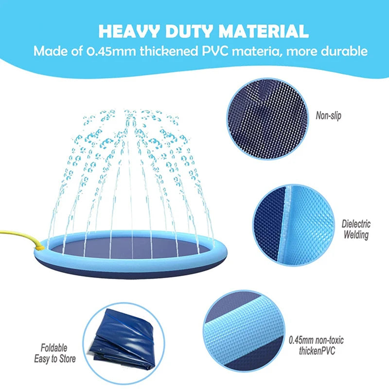 Interactive Dog Water Play Mat - PVC Splash Pad for Outdoor Summer Fun, Reusable Crawling Mat