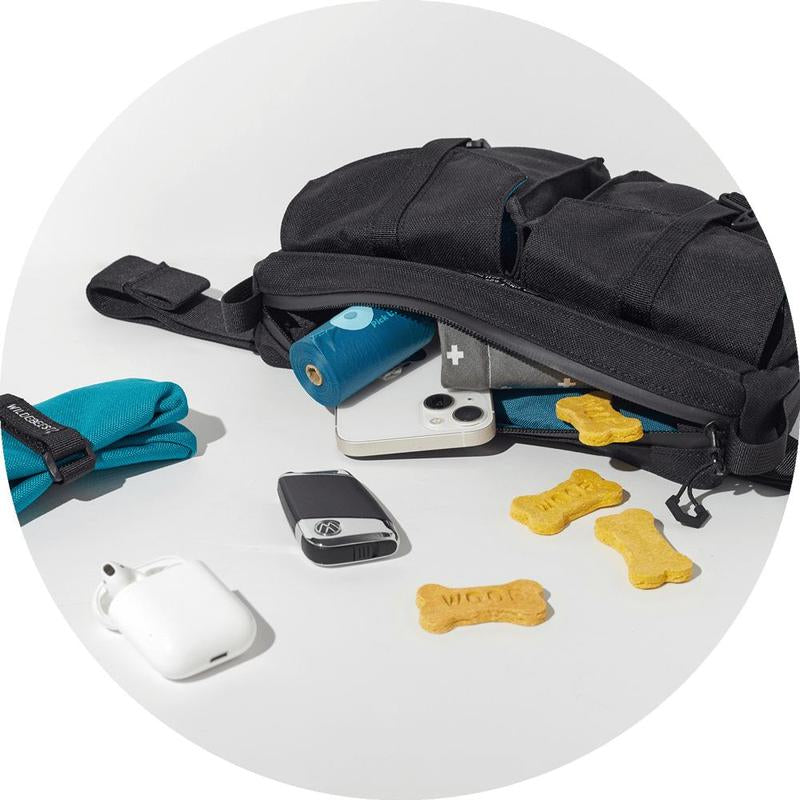 Wildebeest Farallon Field Day Bag - Waterproof, Magnetic Treat Pockets & Built-In Poop Bag Dispenser with Waist Strap