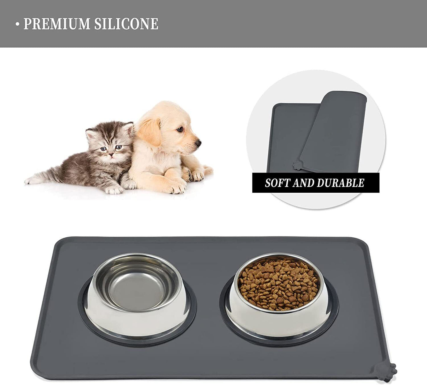 Pet Feeding Bowl Floor Mat - Waterproof Non Slip Silicone