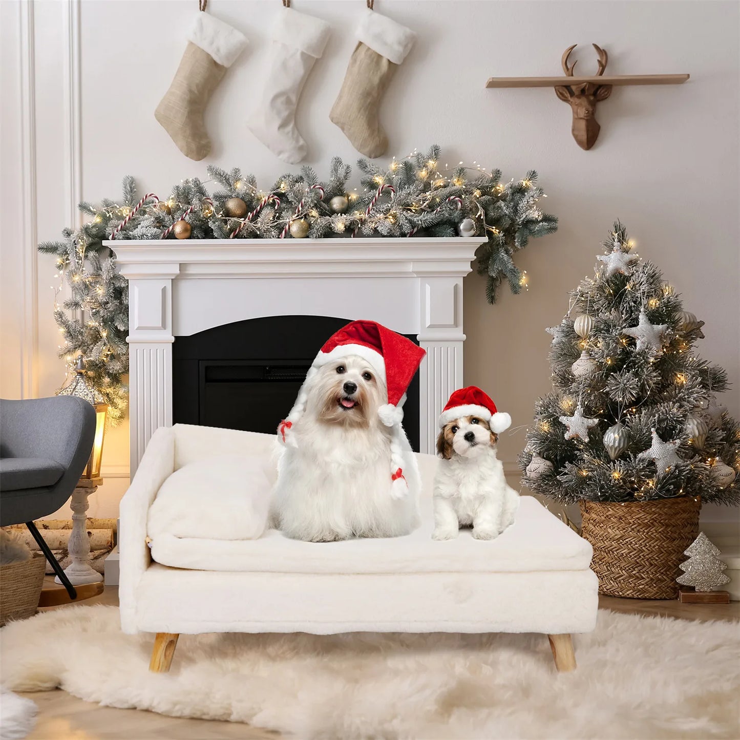 Elevated Nordic Pet Stool Bed with Sturdy Wood Legs