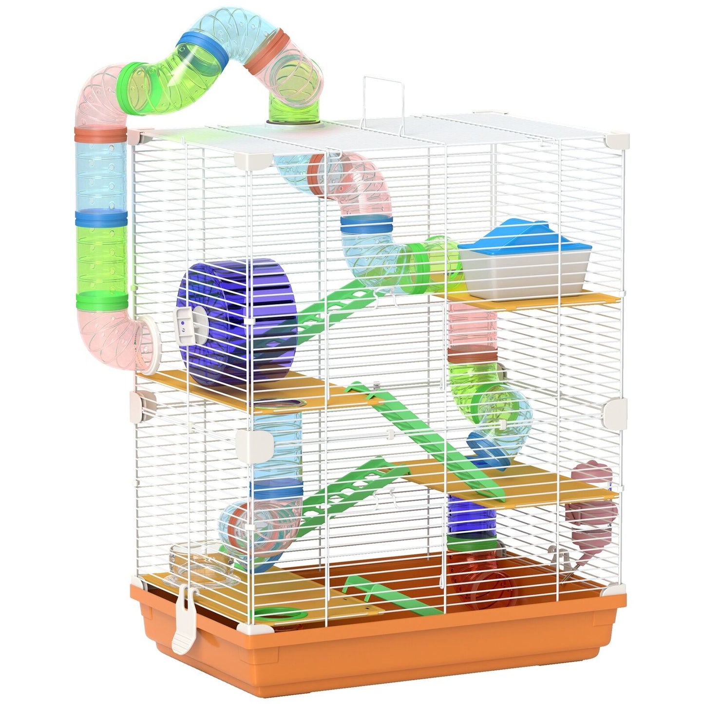 5 Tier Hamster Cage Carrier Habitat W/ Exercise Wheels by Pawhut