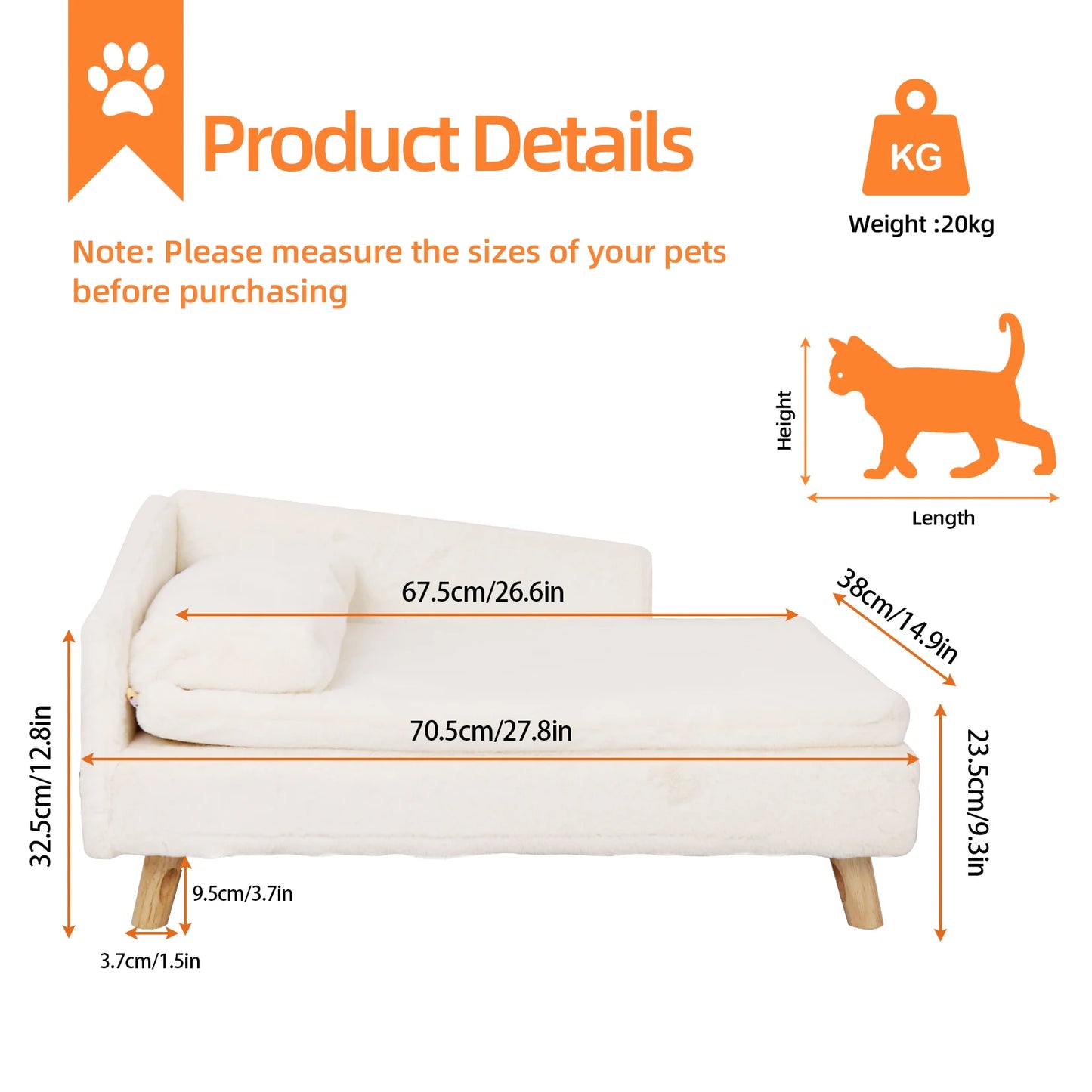 Elevated Nordic Pet Stool Bed with Sturdy Wood Legs