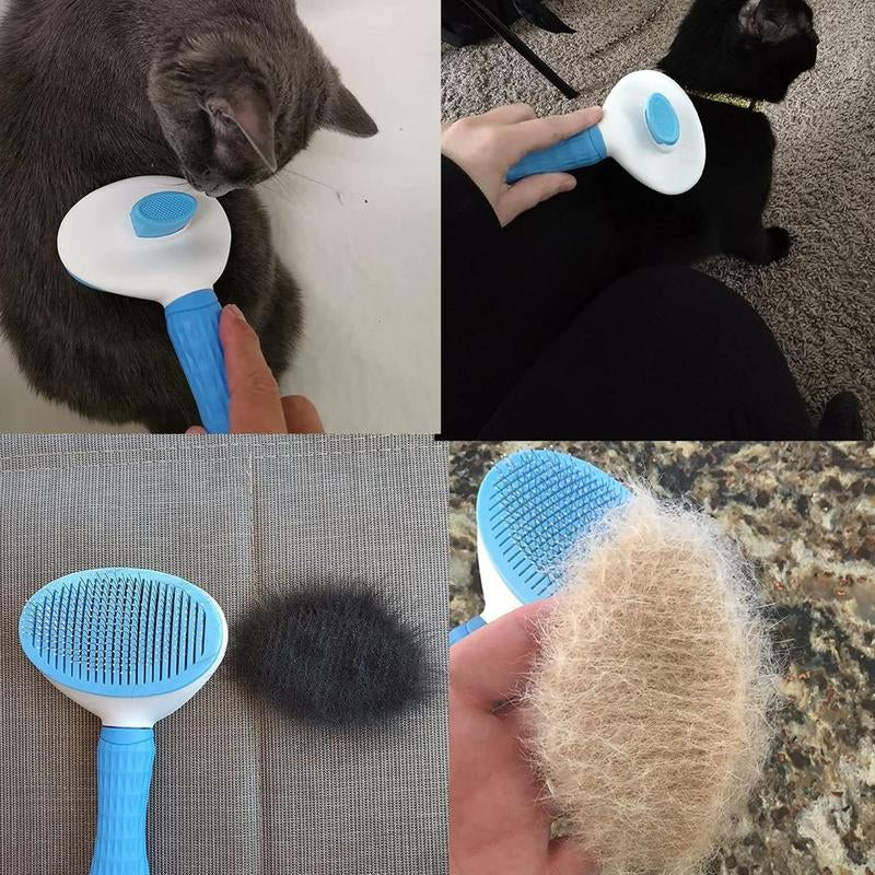 Pet Hair Removal Brush, Button Self-Cleaning Hair Comb, for Cats and Dogs, Christmas Gift