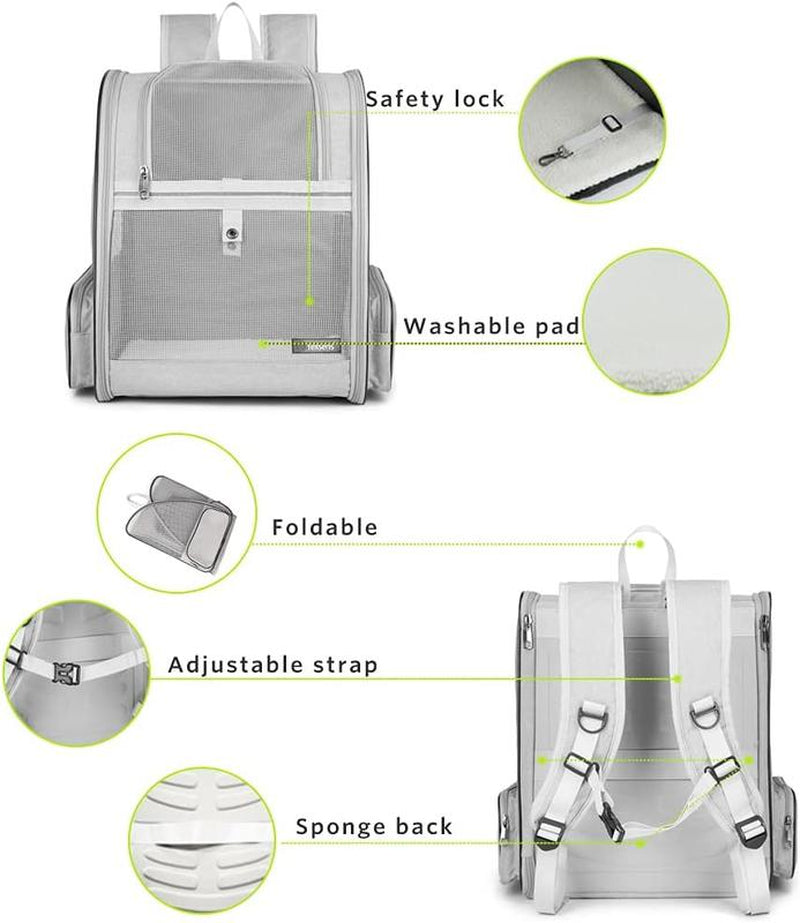 Stylish Texsens Collapsible Pet Backpack Carrier for Small Cats & Dogs - Light Gray Camouflage Canvas