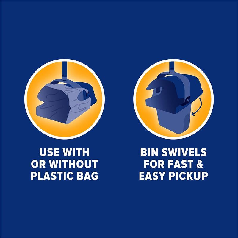 Pooper Scooper Swivel Bin & Rake Dog Poop Scooper, Black (2 Scented Waste Bags Included)