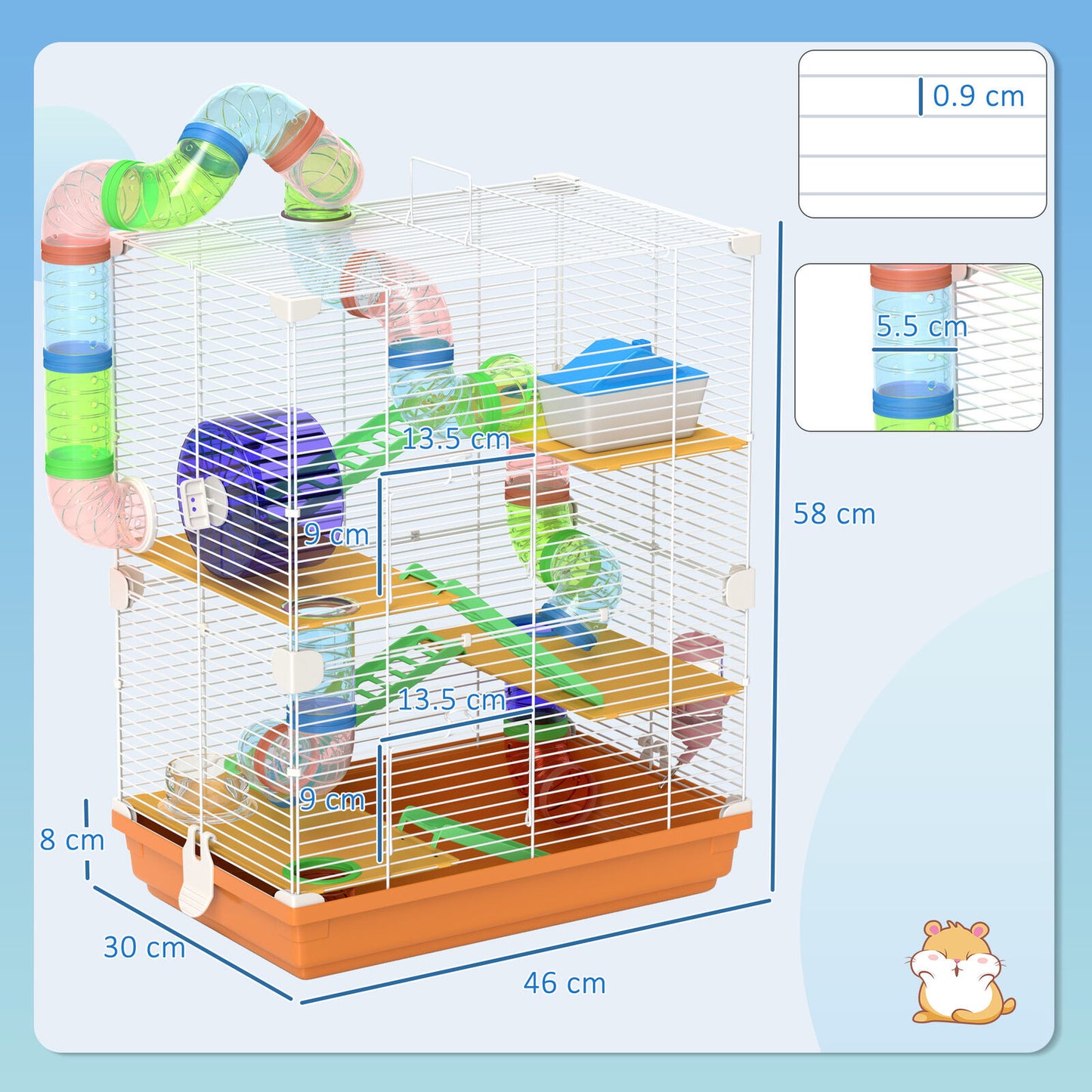 5 Tier Hamster Cage Carrier Habitat W/ Exercise Wheels by Pawhut