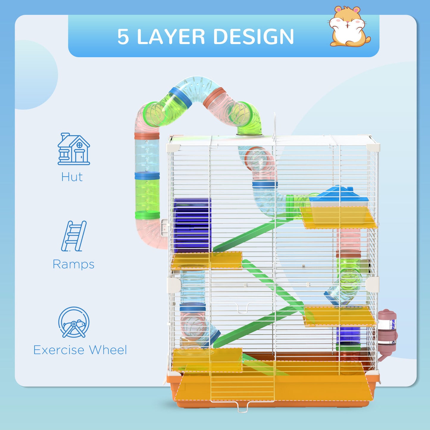 5 Tier Hamster Cage Carrier Habitat W/ Exercise Wheels by Pawhut