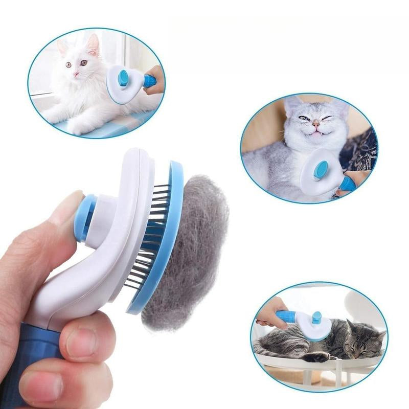 Pet Hair Removal Brush, Button Self-Cleaning Hair Comb, for Cats and Dogs, Christmas Gift