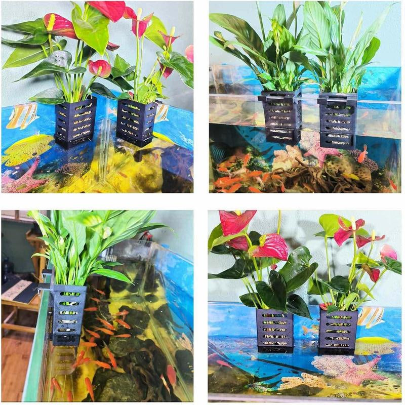 2 PCS Hanging Aquarium Planter Cups, Aquatic Plants Holder, Aquarium Planter Cup, Aquarium Decorations Plants Pot and Fish Tank Plants Pot for Live Aquarium Decor (Black-2 PCS)