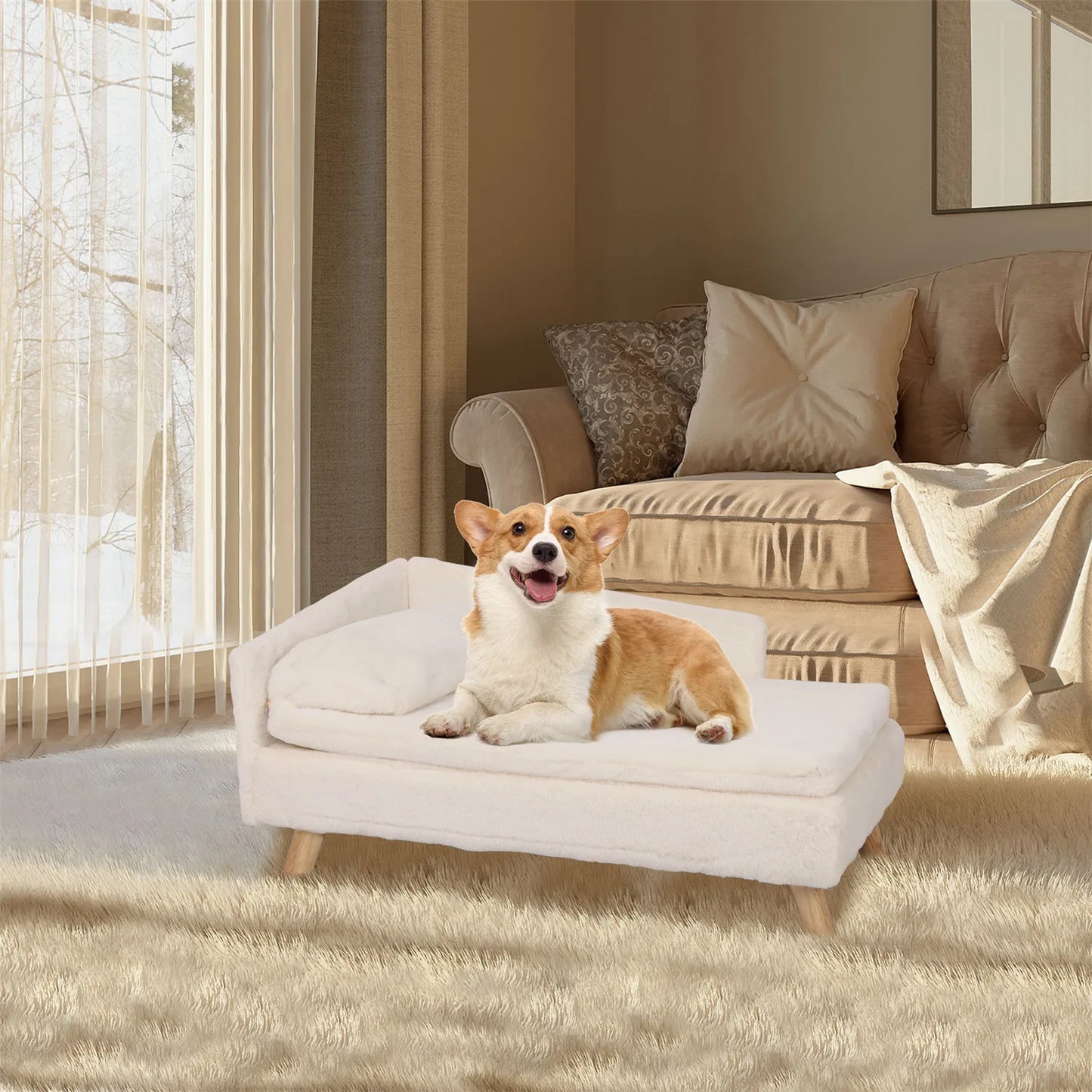 Elevated Nordic Pet Stool Bed with Sturdy Wood Legs