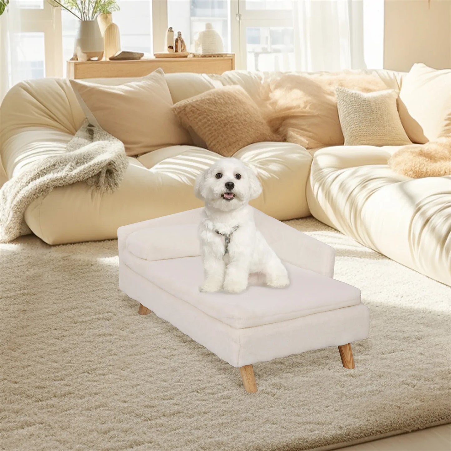 Elevated Nordic Pet Stool Bed with Sturdy Wood Legs