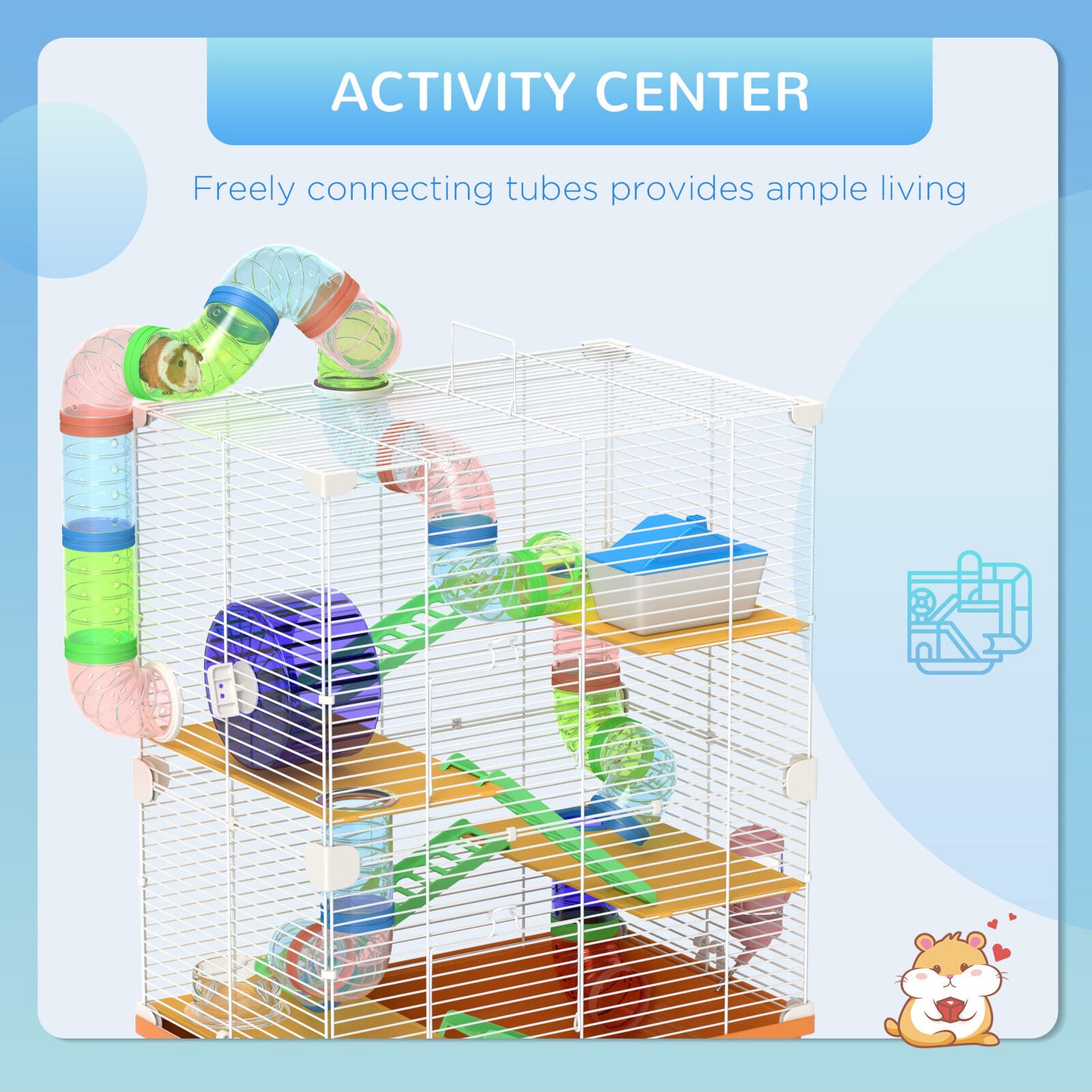 5 Tier Hamster Cage Carrier Habitat W/ Exercise Wheels by Pawhut