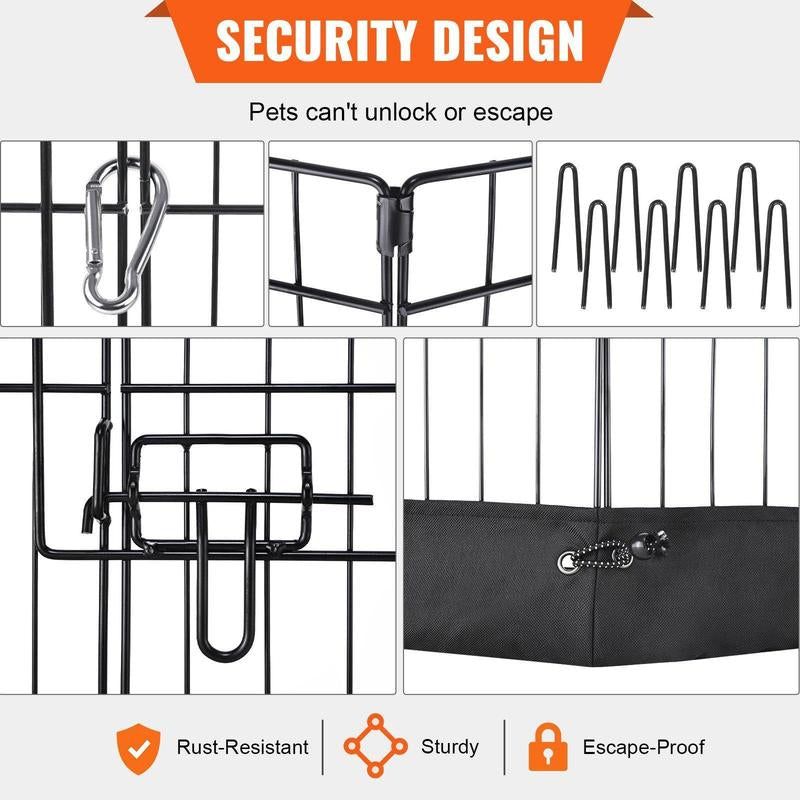 VEVOR 8-Panel Foldable Metal Dog Playpen with Top Cover & Bottom Pad - 24" High Indoor/Outdoor Pet Fence for Small to Medium Dogs - Ideal for Camping & Yard Use