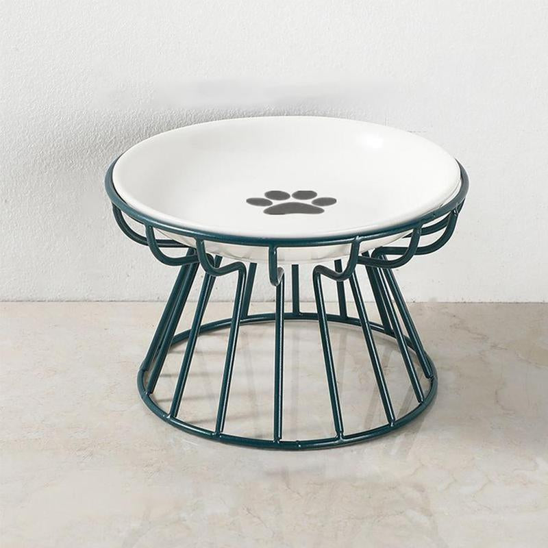 Stylish Raised Cat Bowl Set with Fishbone & Paw Design - Ceramic Bowls on Iron Stand for Cats and Dogs