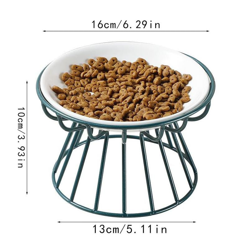 Stylish Raised Cat Bowl Set with Fishbone & Paw Design - Ceramic Bowls on Iron Stand for Cats and Dogs