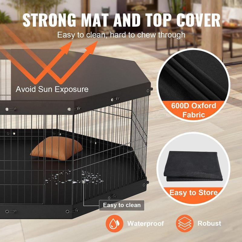 VEVOR 8-Panel Foldable Metal Dog Playpen with Top Cover & Bottom Pad - 24" High Indoor/Outdoor Pet Fence for Small to Medium Dogs - Ideal for Camping & Yard Use