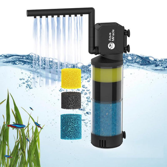 Aquamiracle 3-Stage Aquarium Filter with Adjustable Flow & Aeration Modes - Perfect for Fish Tanks and Turtles!