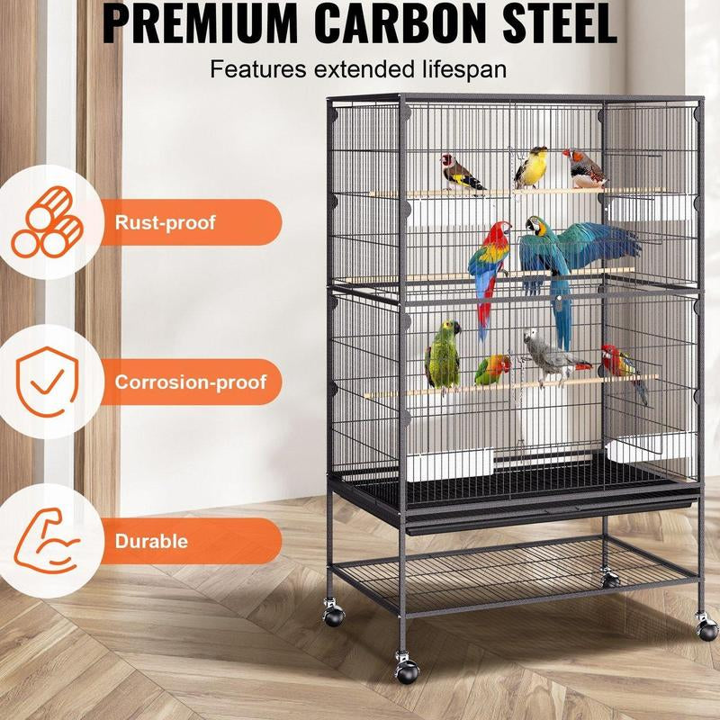 Spacious 52-Inch Wrought Iron Bird Cage with Rolling Stand - Perfect for Parakeets, Cockatiels, Parrots, and Macaws!