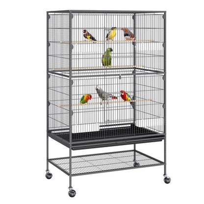 Spacious 52-Inch Wrought Iron Bird Cage with Rolling Stand - Perfect for Parakeets, Cockatiels, Parrots, and Macaws!