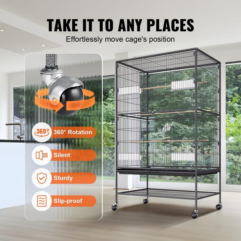 Spacious 52-Inch Wrought Iron Bird Cage with Rolling Stand - Perfect for Parakeets, Cockatiels, Parrots, and Macaws!