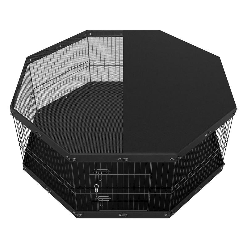 VEVOR 8-Panel Foldable Metal Dog Playpen with Top Cover & Bottom Pad - 24" High Indoor/Outdoor Pet Fence for Small to Medium Dogs - Ideal for Camping & Yard Use
