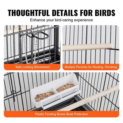 Spacious 52-Inch Wrought Iron Bird Cage with Rolling Stand - Perfect for Parakeets, Cockatiels, Parrots, and Macaws!