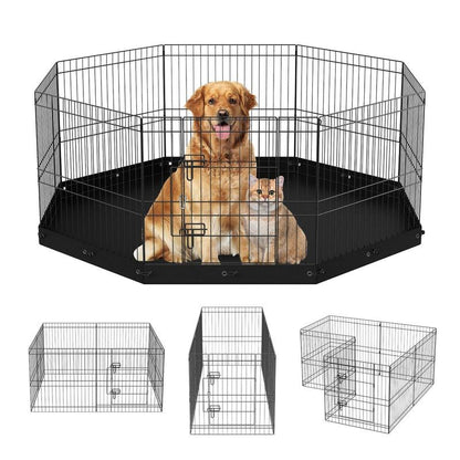 VEVOR 8-Panel Foldable Metal Dog Playpen with Top Cover & Bottom Pad - 24" High Indoor/Outdoor Pet Fence for Small to Medium Dogs - Ideal for Camping & Yard Use