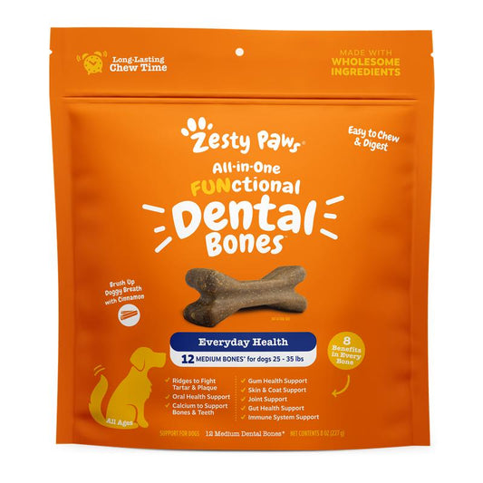 Zesty Paws All-In-One Dental Chews for Medium Dogs - Delicious Treats for Healthy Teeth & Immune Support!
