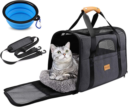Ultimate Portable Cat Carrier - Airline Approved Soft Sided Pet Travel Bag for Cats & Small Dogs with Removable Mat & Bowl