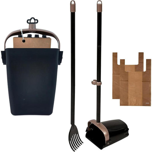 Pooper Scooper Swivel Bin & Rake Dog Poop Scooper, Black (2 Scented Waste Bags Included)