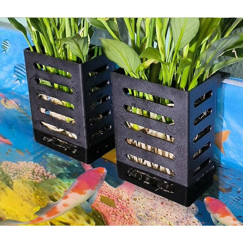 2 PCS Hanging Aquarium Planter Cups, Aquatic Plants Holder, Aquarium Planter Cup, Aquarium Decorations Plants Pot and Fish Tank Plants Pot for Live Aquarium Decor (Black-2 PCS)