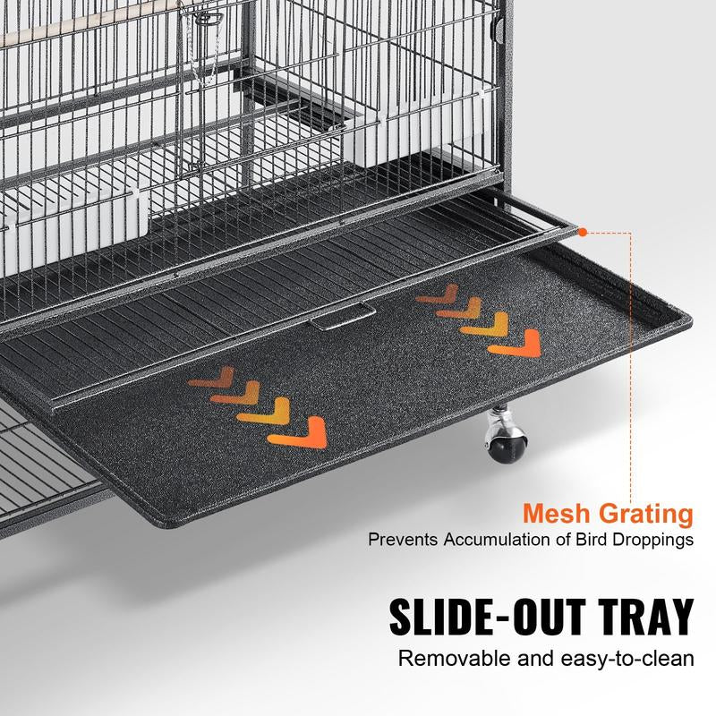 Spacious 52-Inch Wrought Iron Bird Cage with Rolling Stand - Perfect for Parakeets, Cockatiels, Parrots, and Macaws!
