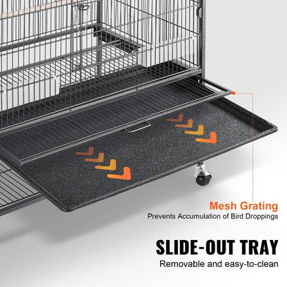 Spacious 52-Inch Wrought Iron Bird Cage with Rolling Stand - Perfect for Parakeets, Cockatiels, Parrots, and Macaws!